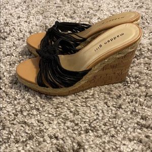Black and Tan Wedge Sandals